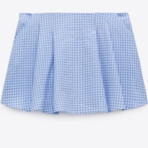 Zara Blogger Favorite Blue Gingham Skort With Pockets Size M - Picture 10 of 10